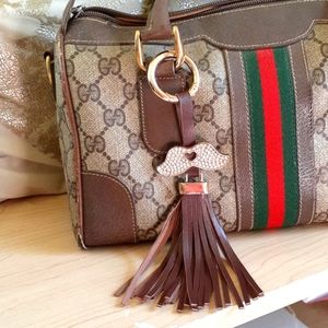 BAG CHARM TASSEL Crystal Mustache Key Chain Bag Charm  RED - GREAT GIFT IDEA!!